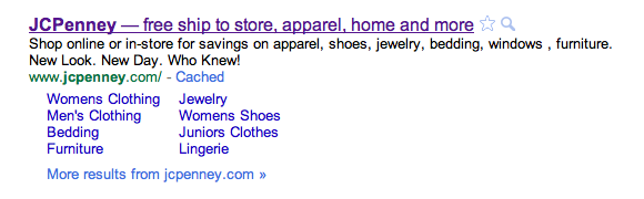 JC Penney search result