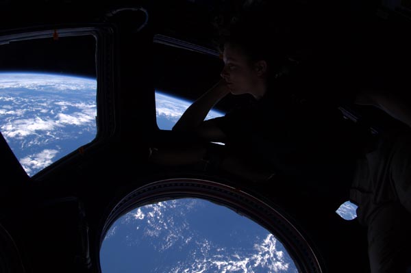 Tracy Caldwell Dyson in the Cupola module of the International Space Station