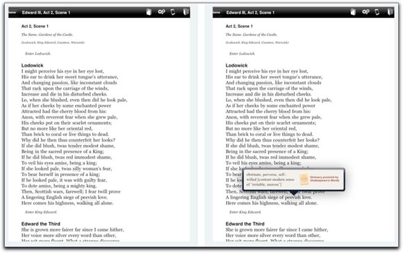 Embedded glossary in the Shakespeare Pro iPad app