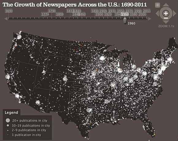 Screen from the Stanford University Rural West Initiative newspaper visualization
