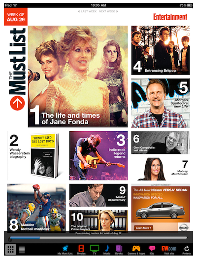 TOC for Entertainment Weekly's Must List app