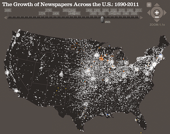 Journalism's Voyage West - The growth of Newspapers Across the US: 1690-2011