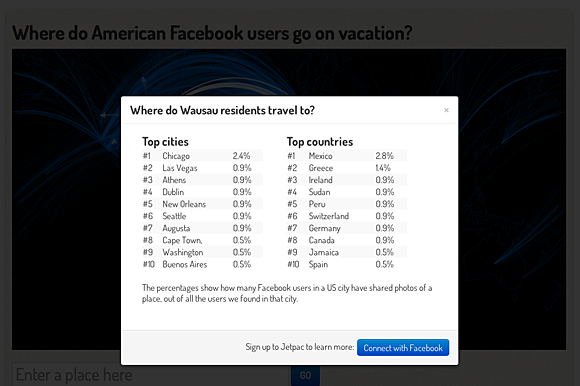 Facebook vacation visualization dialog box