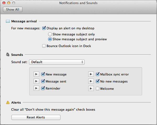 Outlook audio settings